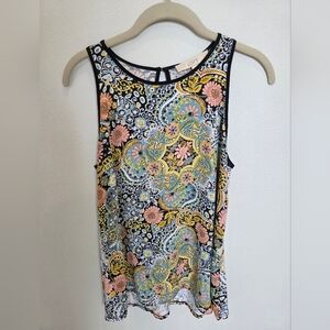 LOFT Flowy Black Multi Floral Paisley Tank Top PXS